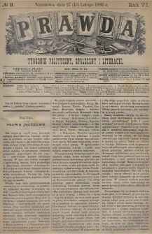 Prawda : tygodnik polityczny, społeczny i literacki. 1886, nr 9