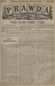 Prawda : tygodnik polityczny, społeczny i literacki. 1886, nr 14