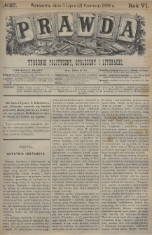 Prawda : tygodnik polityczny, społeczny i literacki. 1886, nr 27