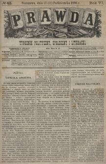 Prawda : tygodnik polityczny, społeczny i literacki. 1886, nr 43