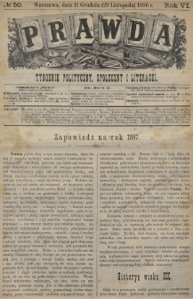 Prawda : tygodnik polityczny, społeczny i literacki. 1886, nr 50