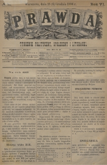 Prawda : tygodnik polityczny, społeczny i literacki. 1886, nr 51