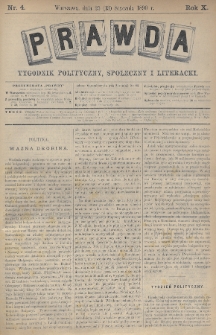 Prawda : tygodnik polityczny, społeczny i literacki. 1890, nr 4