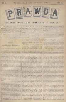 Prawda : tygodnik polityczny, społeczny i literacki. 1890, nr 5