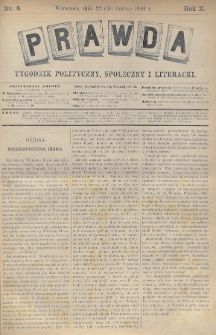 Prawda : tygodnik polityczny, społeczny i literacki. 1890, nr 8