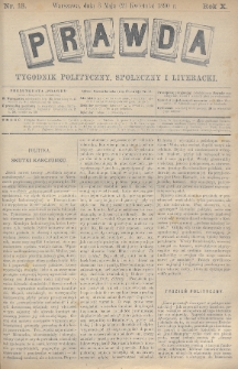 Prawda : tygodnik polityczny, społeczny i literacki. 1890, nr 18