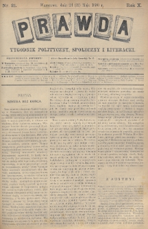 Prawda : tygodnik polityczny, społeczny i literacki. 1890, nr 21