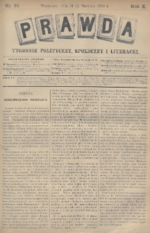 Prawda : tygodnik polityczny, społeczny i literacki. 1890, nr 33