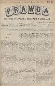 Prawda : tygodnik polityczny, społeczny i literacki. 1890, nr 44