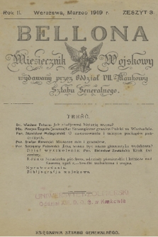 Bellona : miesięcznik wojskowy wydawany przez Oddział VII. - Naukowy Sztabu Generalnego. R.2, 1919, Zeszyt 3