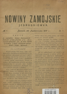 Nowiny Zamojskie: jednodniówka. 1917, nr 1