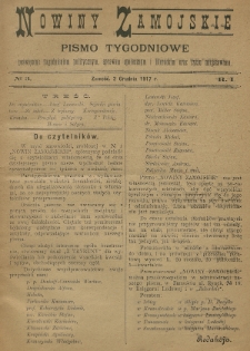 Nowiny Zamojskie: pismo tygodniowe poświęcone zagadnieniom politycznym, sprawom społecznym i literackim oraz życiu miejscowemu. 1917, nr 3