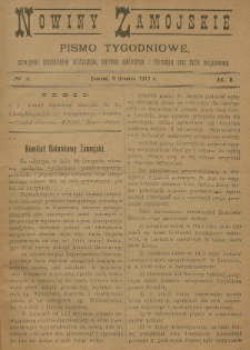 Nowiny Zamojskie: pismo tygodniowe poświęcone zagadnieniom politycznym, sprawom społecznym i literackim oraz życiu miejscowemu. 1917, nr 4