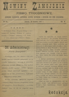 Nowiny Zamojskie: pismo tygodniowe poświęcone zagadnieniom politycznym, sprawom społecznym i literackim oraz życiu miejscowemu. 1917, nr 6