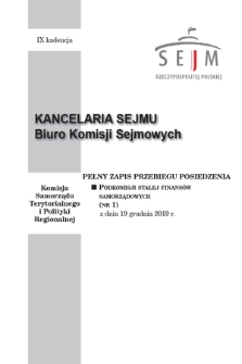 Pełny Zapis Przebiegu Posiedzenia Podkomisji Stałej Finansów Samorządowych. Kad. 9, 2019, nr 1