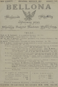 Bellona : miesięcznik wojskowy wydawany przez Wojskowy Instytut Naukowo Wydawniczy. R.4, 1921, Zeszyt 9