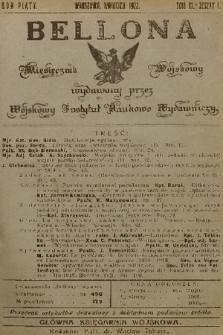 Bellona : miesięcznik wojskowy wydawany przez Wojskowy Instytut Naukowo Wydawniczy. R.5, T.6, 1922, Zeszyt 1