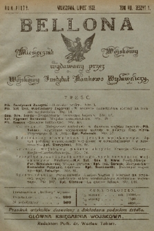 Bellona : miesięcznik wojskowy wydawany przez Wojskowy Instytut Naukowo Wydawniczy. R.5, T.7, 1922, Zeszyt 1