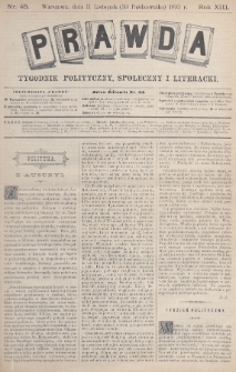 Prawda : tygodnik polityczny, społeczny i literacki. 1893, nr 45