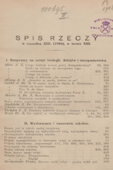 Dwutygodnik Katechetyczny i Duszpasterski. R.13, T.13, 1908/1909, Spis rzeczy