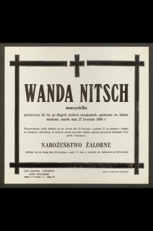 Wanda Nitsch : nauczycielka [...] zmarła dnia 27 kwietnia 1930 r.