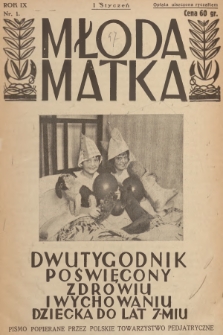 Młoda Matka : dwutygodnik poświęcony zdrowiu i wychowaniu dziecka do lat 7-miu : pismo popierane przez Polskie Towarzystwo Pedjatryczne. R.9, [1935], nr 1