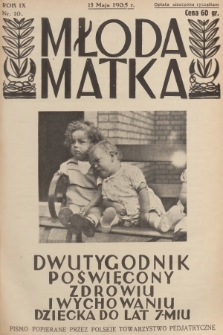 Młoda Matka : dwutygodnik poświęcony zdrowiu i wychowaniu dziecka do lat 7-miu : pismo popierane przez Polskie Towarzystwo Pedjatryczne. R.9, [1935], nr 10 + dod.