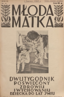 Młoda Matka : dwutygodnik poświęcony zdrowiu i wychowaniu dziecka do lat 7-miu : [pismo popierane przez Polskie Towarzystwo Pedjatryczne]. R.9, [1935], nr 11