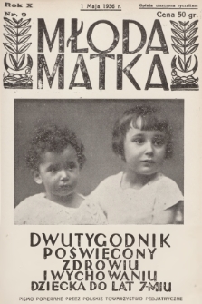 Młoda Matka : dwutygodnik poświęcony zdrowiu i wychowaniu dziecka do lat 7-miu : pismo popierane przez Polskie Towarzystwo Pedjatryczne. R.10, 1936, nr 9