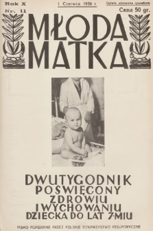 Młoda Matka : dwutygodnik poświęcony zdrowiu i wychowaniu dziecka do lat 7-miu : pismo popierane przez Polskie Towarzystwo Pedjatryczne. R.10, 1936, nr 11