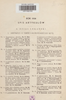 Młoda Matka : dwutygodnik poświęcony zdrowiu i wychowaniu dziecka do lat 7-miu : pismo popierane przez Polskie Towarzystwo Pedjatryczne. R.12, 1938, Spis artykułów