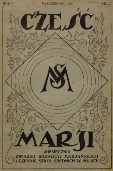 Cześć Marji : mięsięcznik Związku Sodalicyj Marjańskich Uczennic Szkół Średnich w Polsce. R.7, nr 1 (1929)