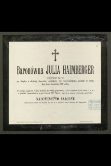 Baronówna Julia Haimberger : [...] zasnęła w Panu dnia 1-go września 1902 roku