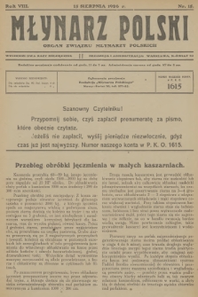 Młynarz Polski : organ Związku Młynarzy Polskich. R.8, 1926, № 15