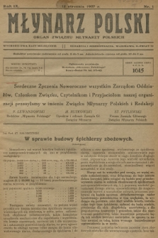 Młynarz Polski : organ Związku Młynarzy Polskich. R.9, 1927, nr 1 + wkładka