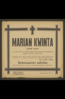 Marian Kwinta [...] zasnął w Panu dnia 14 lutego 1943 r.