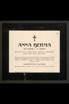 Anna Herma : żona sierżanta c. i k. artyleryi, [...] zasnęła w Panu dnia 1 czerwca 1901 r.