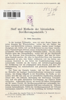 Stoff und Methode der historischen Bevölkerungsstatistik