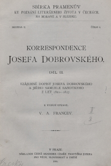 Korrespondence Josefa Dobrovského. Díl 2, Vzájemné dopisy Josefa Dobrovského a Jiřího Samuela Bandtkeho z let 1810-1827