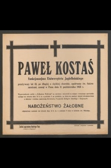Paweł Kostaś [...] zasnął w Panu dnia 11 października 1924 r.