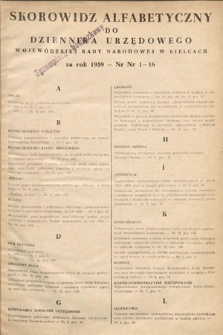 Dziennik Urzędowy Wojewódzkiej Rady Narodowej w Kielcach. 1959, skorowidz alfabetyczny