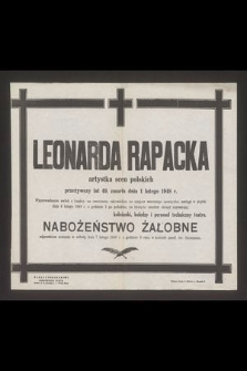 Leonarda Rapacka artystka scen polskich [...] zmarła dnia 1 lutego 1948 r. [...]