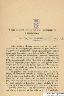 O rogu skórnym (Cornu cutaneum) dostrzeżonym i operowanym