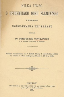 Kilka uwag o epidemijach duru plamistego i sposobach rozwlekania tej zarazy