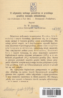 O używaniu wolnego powietrza w przebiegu gruźlicy narządu oddechowego = (Le traitement à l'air libre. - Permanente Freiluftcur)