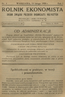 Rolnik Ekonomista : organ Związku Polskich Organizacyj Rolniczych. R.1, T.1, 1926, nr 4