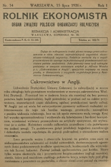 Rolnik Ekonomista : organ Związku Polskich Organizacyj Rolniczych. R.1, T.1, 1926, nr 14
