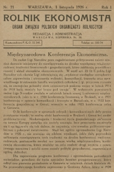 Rolnik Ekonomista : organ Związku Polskich Organizacyj Rolniczych. R.1, T.1, 1926, nr 21