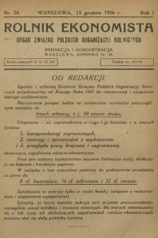Rolnik Ekonomista : organ Związku Polskich Organizacyj Rolniczych. R.1, T.1, 1926, nr 24