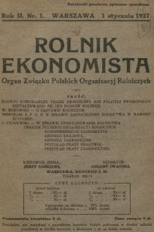 Rolnik Ekonomista : organ Związku Polskich Organizacyj Rolniczych. R.2, T.2, 1927, nr 1